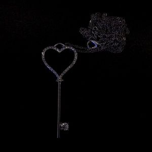 Long silver heart key necklace